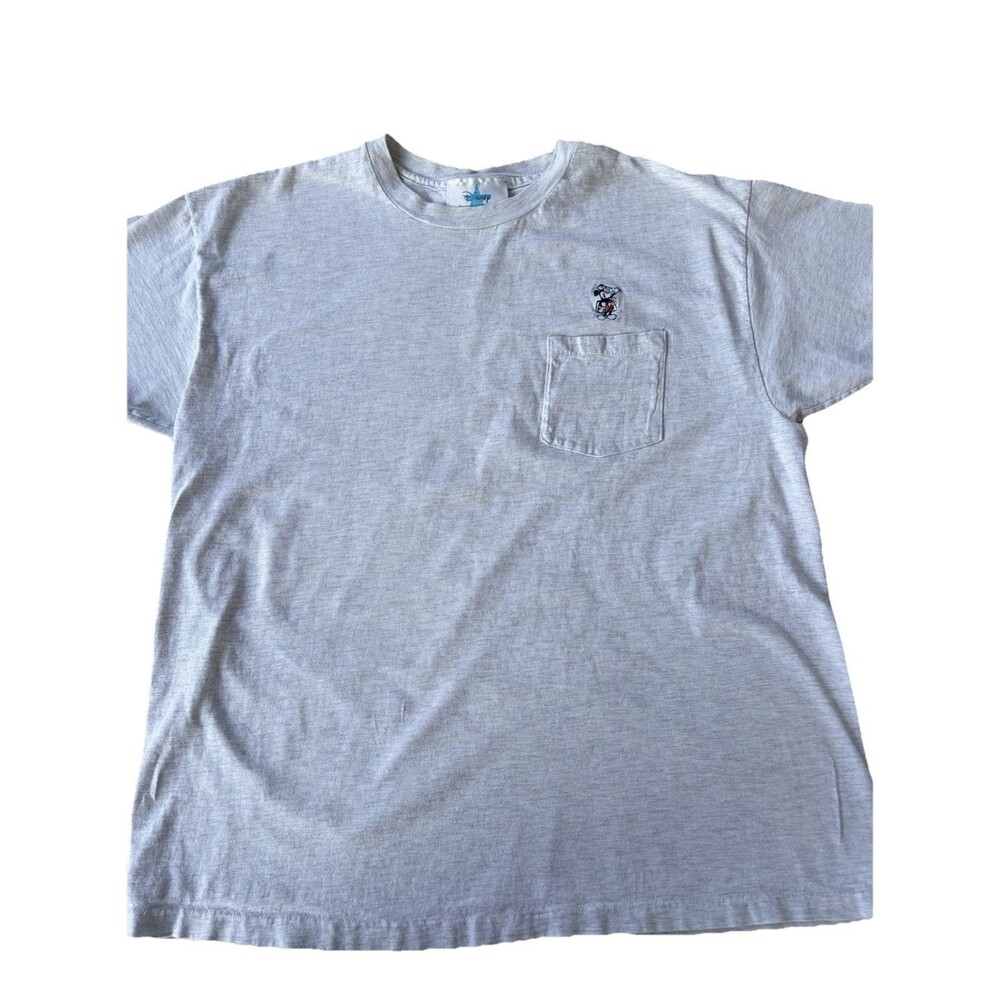 Vintage Disney Mickey Mouse Pocket Tee Mens XL Gray Embroidered Graphic Shirt - Picture 2 of 5